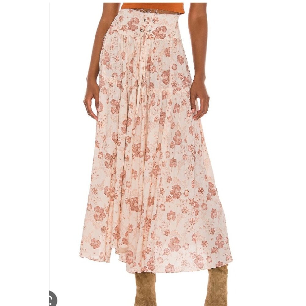 Free People Magnetic Meadows Tiered Laced Up Side Maxi Skirt LARGE